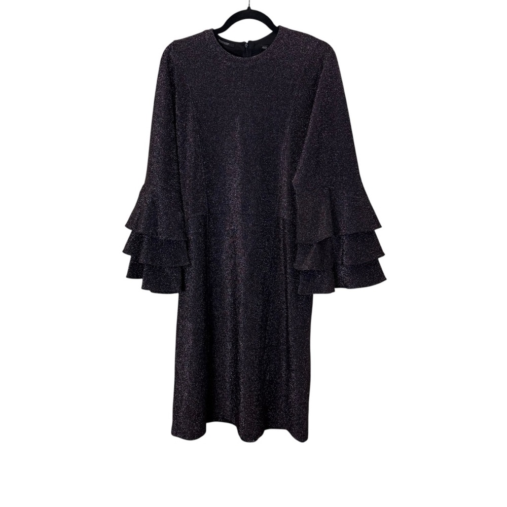 Scotch & Soda Dans La Nuit Copper Ruffle Sleeve Sheath Midi Dress In black sz X